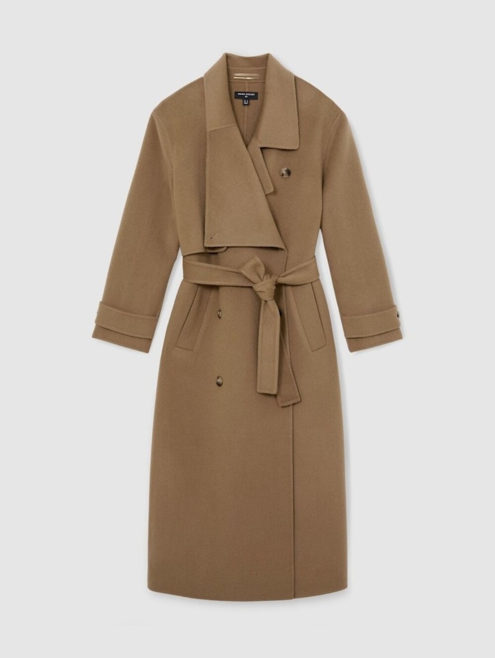 Reiss Arlo Atelier Wool Blindseam Double-Breasted Coat in Khaki - Picture 9 of 16